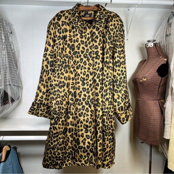 Vintage Dennis Basso Leopard Animal Print Silk Blend Swing Coat Size 3XL - Picture 10 of 16